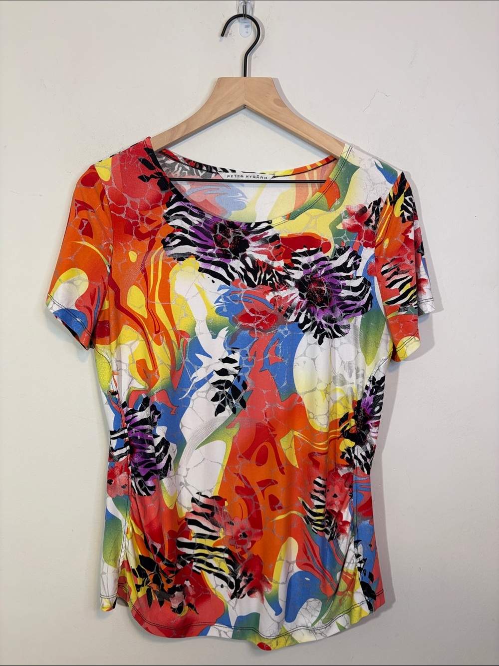 Y2K Colorful Metallic Silver Shimmer Ruched Contour Side Seam Euro Pop Star Tee